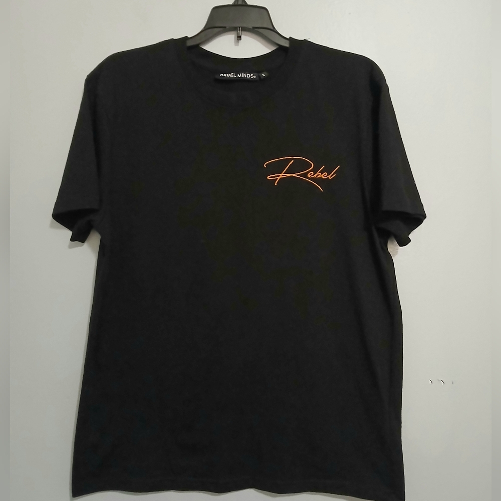 Rebel Minds Men's Black T-Shirt with Orange Script